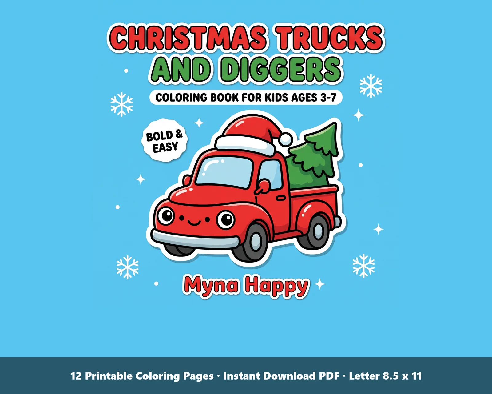 Christmas Trucks and Diggers Coloring Book for Kids Ages 3-7