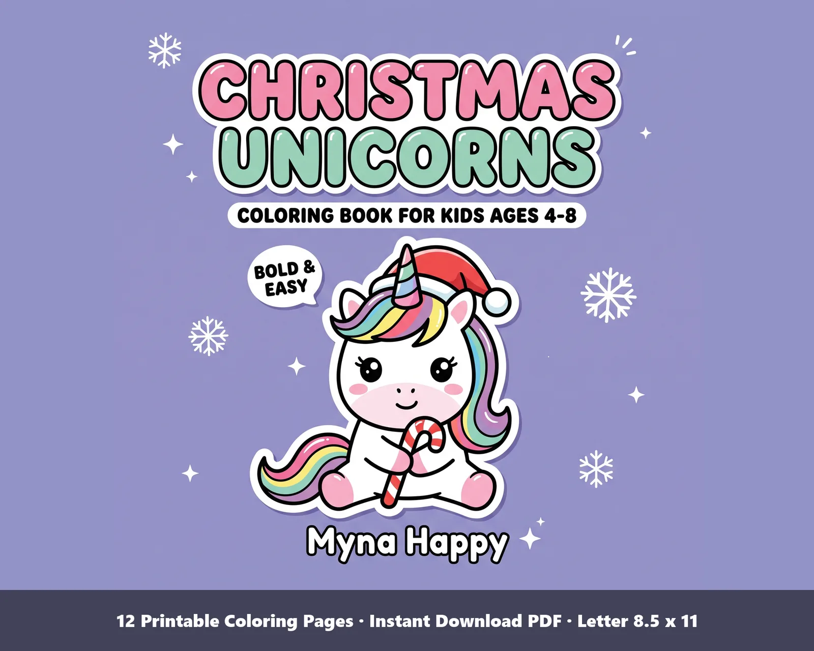 Christmas Unicorns Coloring Book for Kids Ages 4-8