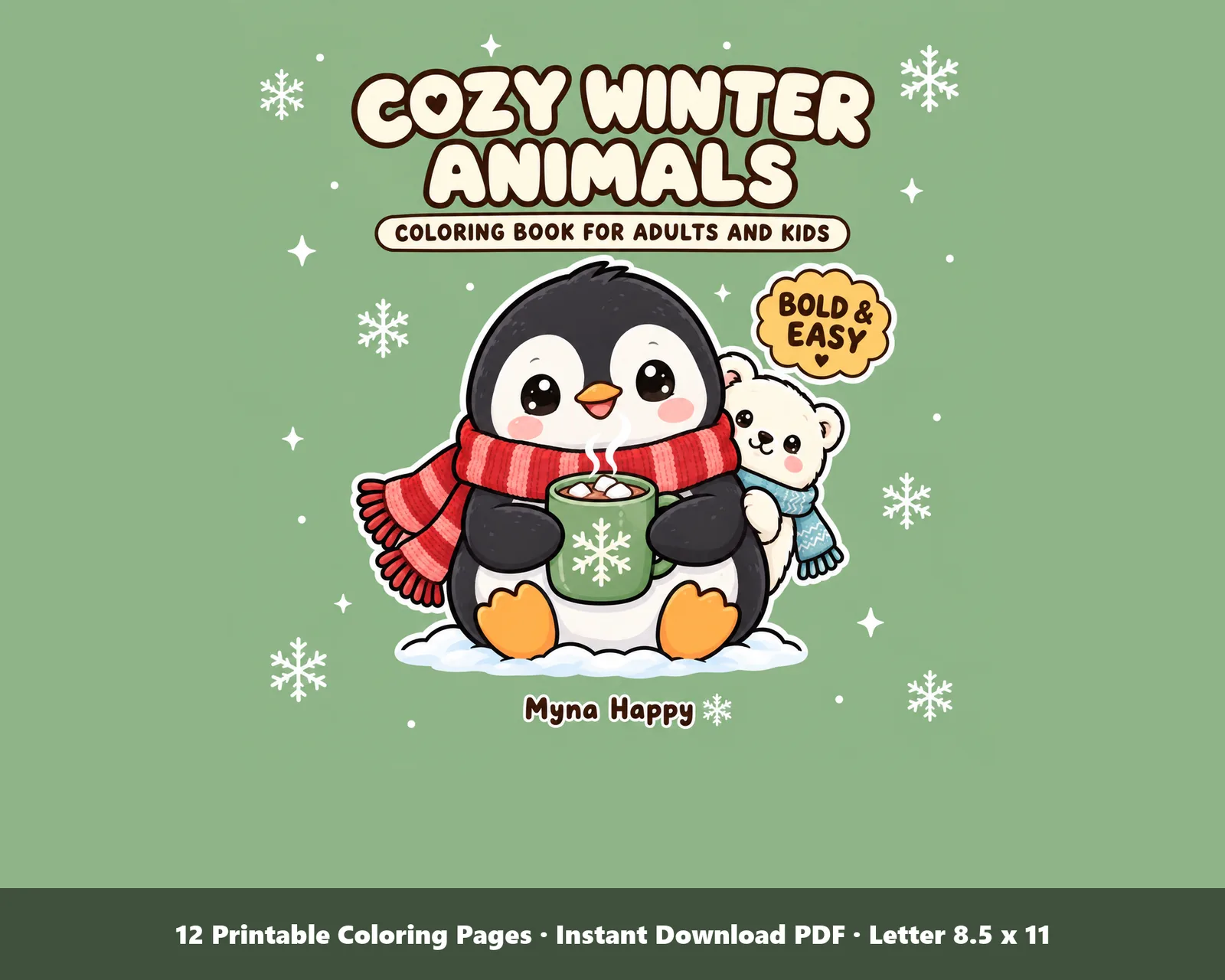 Cozy Winter Animals: Coloring Book for Adults and Kids
